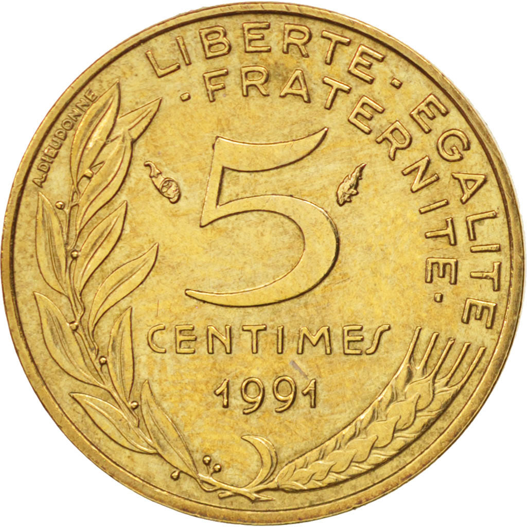 Francia, Marianne, 5 Centimes, 1991, Paris, SPL-, Alluminio-bronzo, KM:933, G...