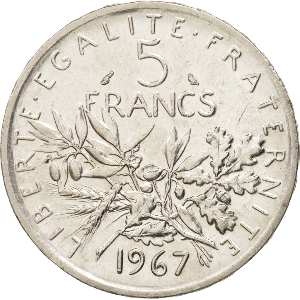France, Semeuse, 5 Francs, 1967, Paris, AU(50-53), Silver, KM:926, Gadoury:770