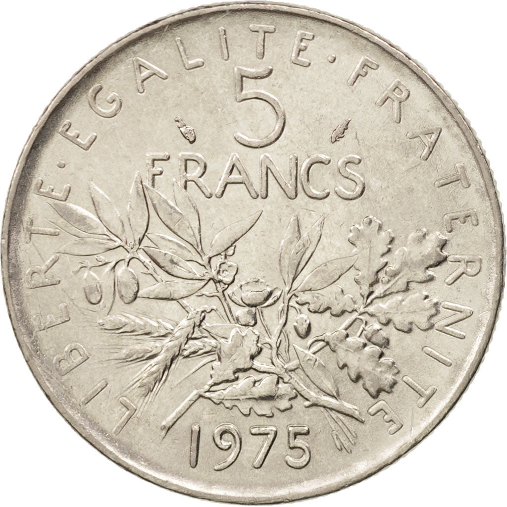 France, Semeuse, 5 Francs, 1975, Paris, AU(55-58), Nickel Clad Copper-Nickel