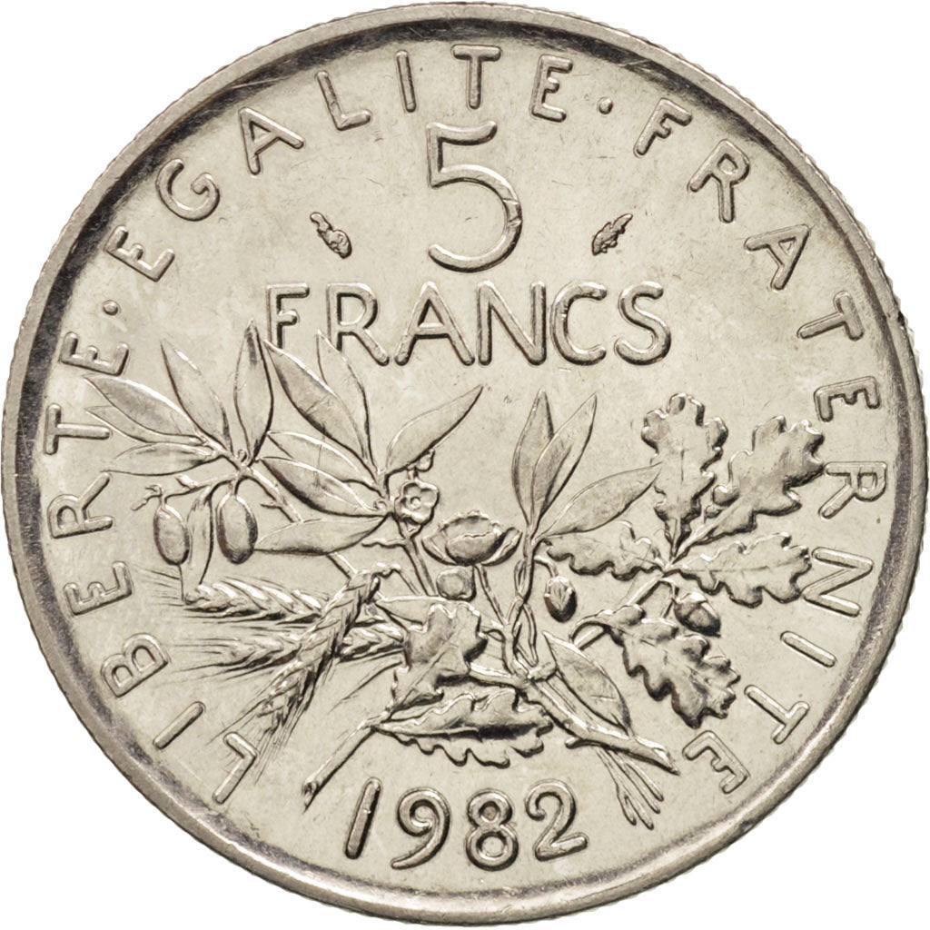 France, Semeuse, 5 Francs, 1982, Paris, AU(50-53), Nickel Clad Copper-Nickel