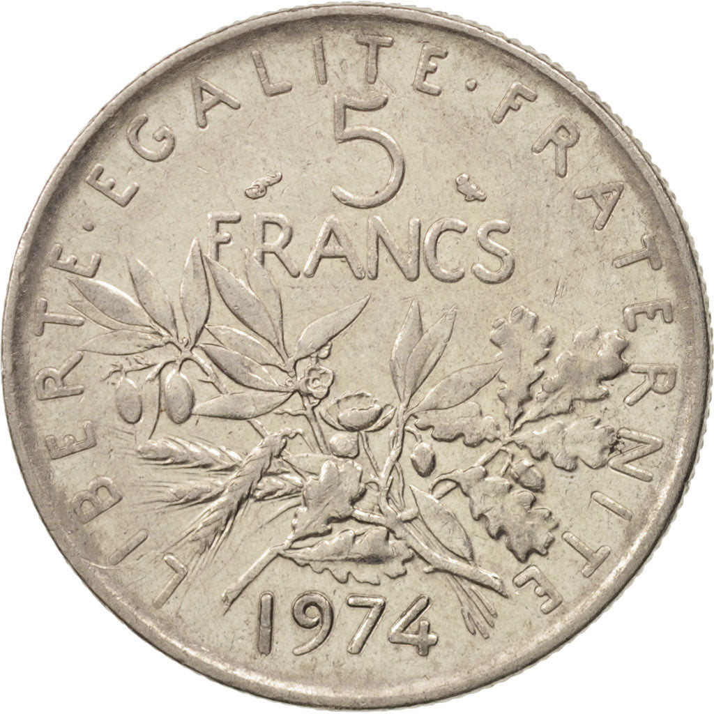 Moneta, Francia, Semeuse, 5 Francs, 1974, Paris, BB, Nichel placcato