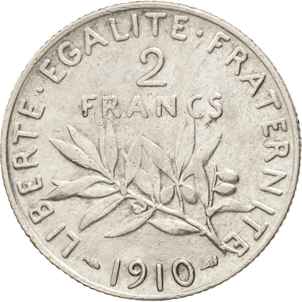 France, Semeuse, 2 Francs, 1910, Paris, EF(40-45), Silver, KM:845.1, Gadoury:532