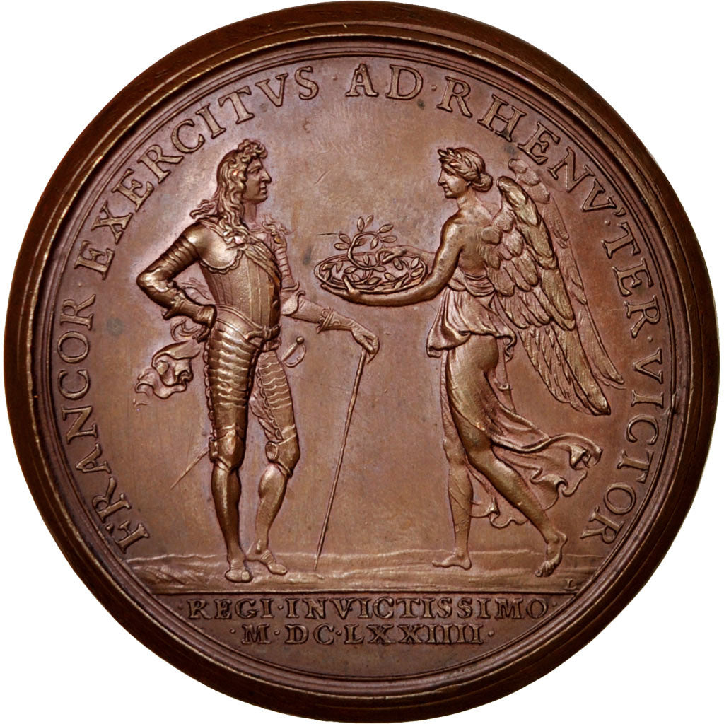 France, Medal, Victory at the Rhine, Louis XIV, History, 1674, SUP, Cuivre, 57