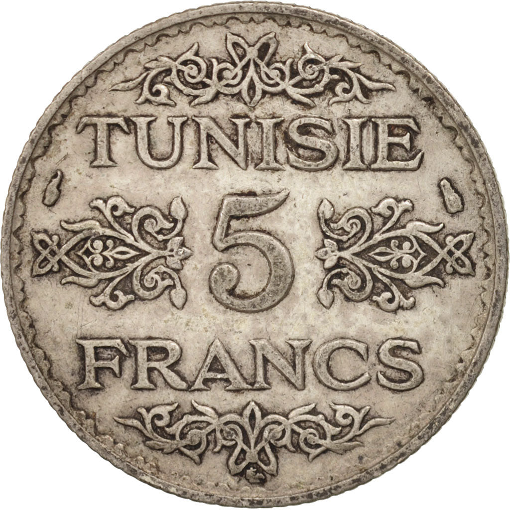 Tunisia, Ahmad Pasha Bey, 5 Francs, 1934, Paris, EF(40-45), Silver, KM:261