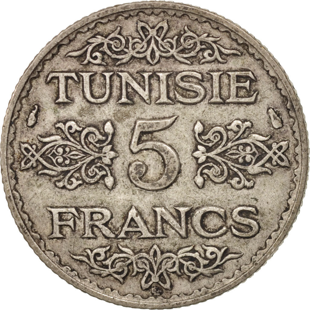Tunisia, Ahmad Pasha Bey, 5 Francs, 1934, Paris, EF(40-45), Silver, KM:261