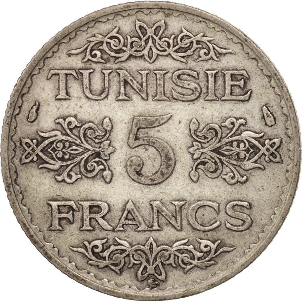 Tunisia, Ahmad Pasha Bey, 5 Francs, 1934, Paris, EF(40-45), Silver, KM:261