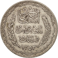 Tunesien, Ahmad Pasha Bey, 5 Francs, 1936, Paris, VF(30-35), Silver, KM:261