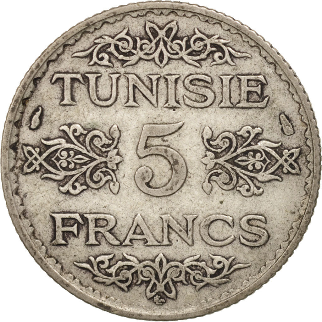 Tunisia, Ahmad Pasha Bey, 5 Francs, 1936, Paris, EF(40-45), Silver, KM:261