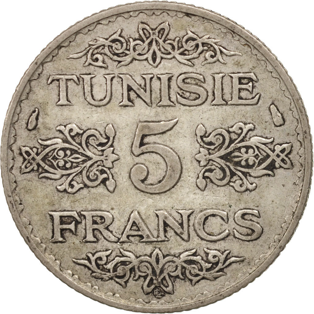 Coin, Tunisia, Ahmad Pasha Bey, 5 Francs, 1936, Paris, EF(40-45), Silver, KM:261
