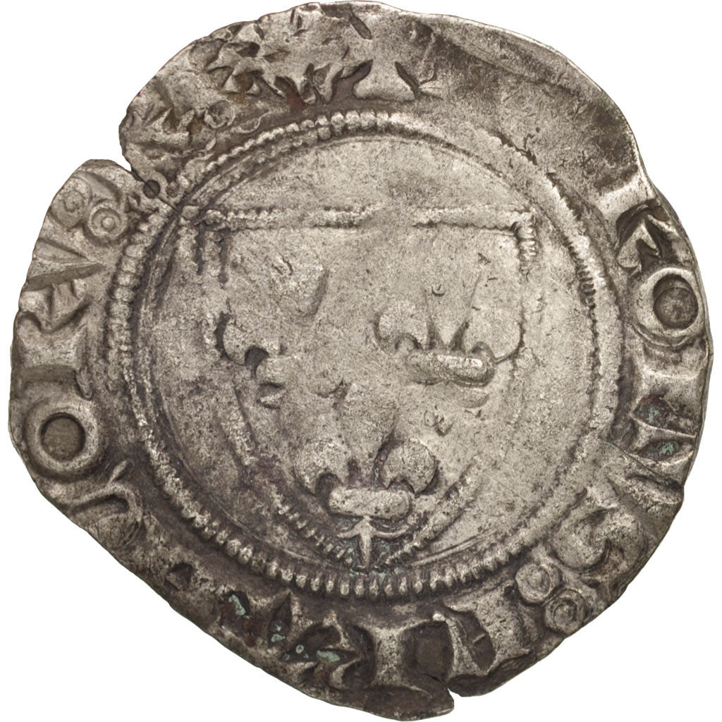 France, Charles VI, Blanc Guénar, Tournai, B+, Billon, Duplessy:377C