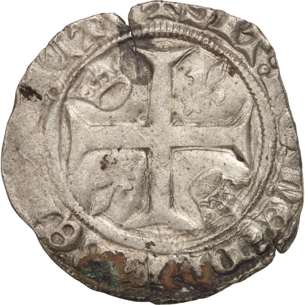 France, Charles VI, Blanc Guénar, Tournai, B+, Billon, Duplessy:377C