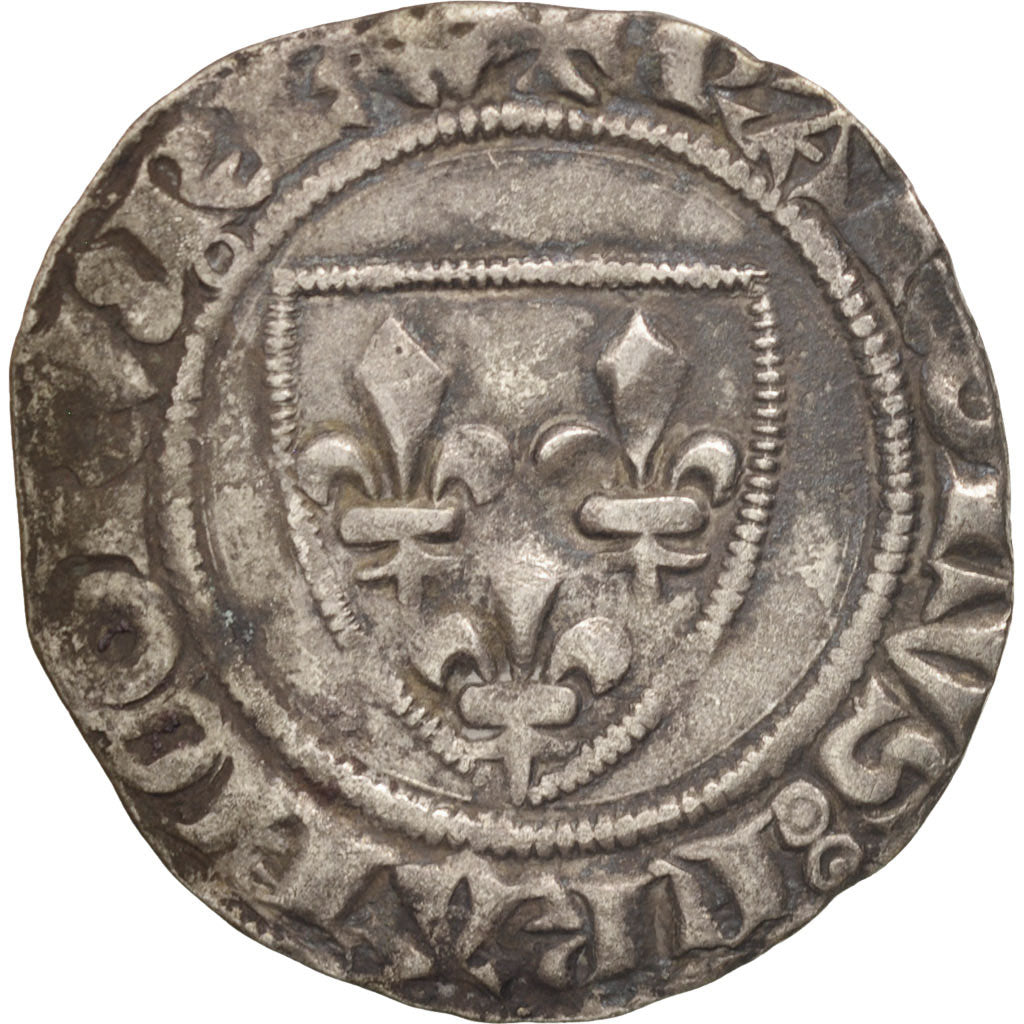 France, Charles VI, Blanc Guénar, Tournai, VF(30-35), Billon, Duplessy:377C