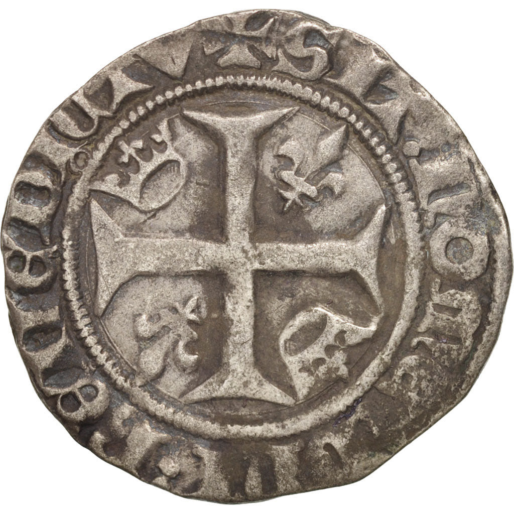 France, Charles VI, Blanc Guénar, Tournai, VF(30-35), Billon, Duplessy:377C