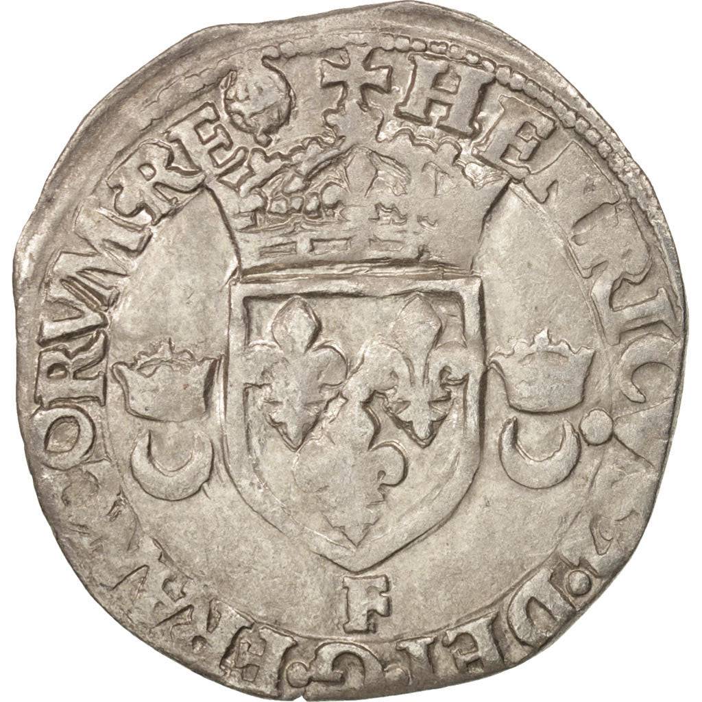 France, Henry II, Douzain aux croissants, 1551, Angers, VF(30-35), Billon