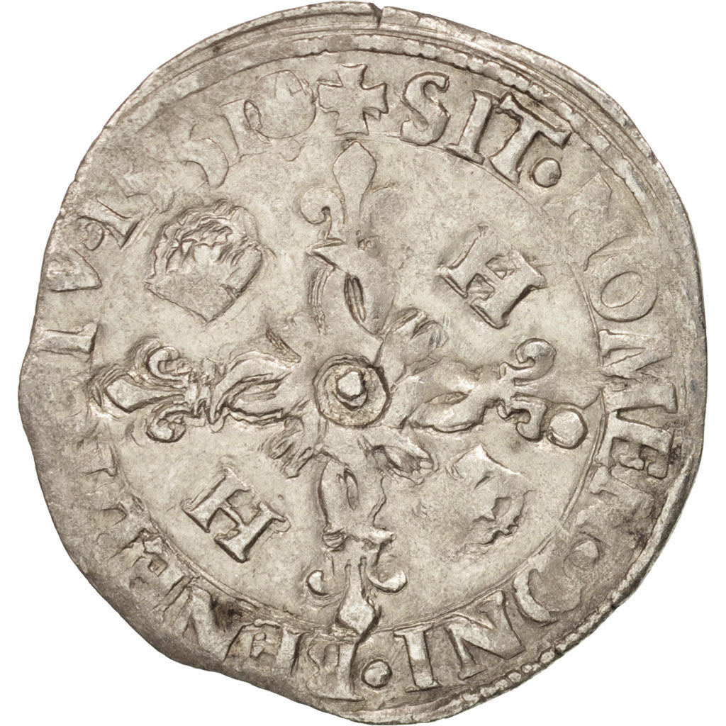 France, Henry II, Douzain aux croissants, 1551, Angers, VF(30-35), Billon
