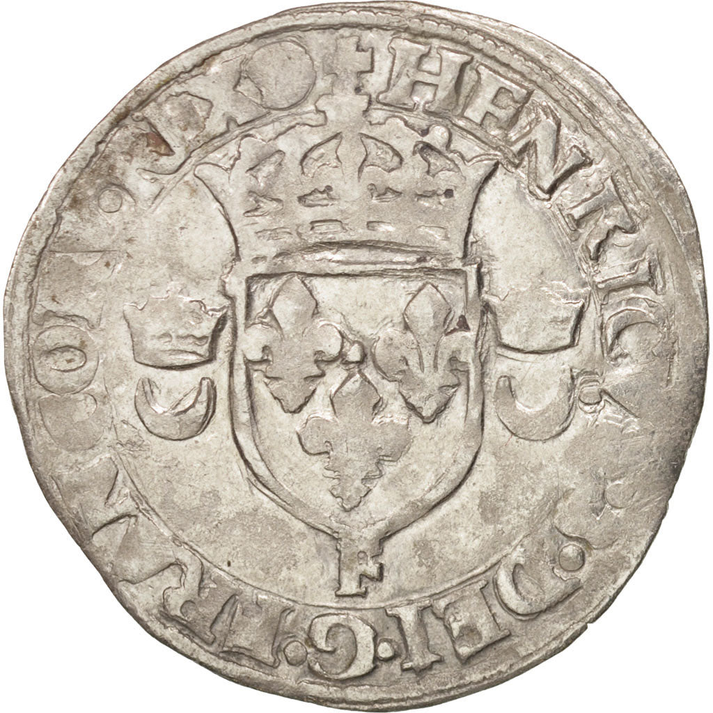 France, Henry II, Douzain aux croissants, 1551, Angers, VF(30-35), Billon