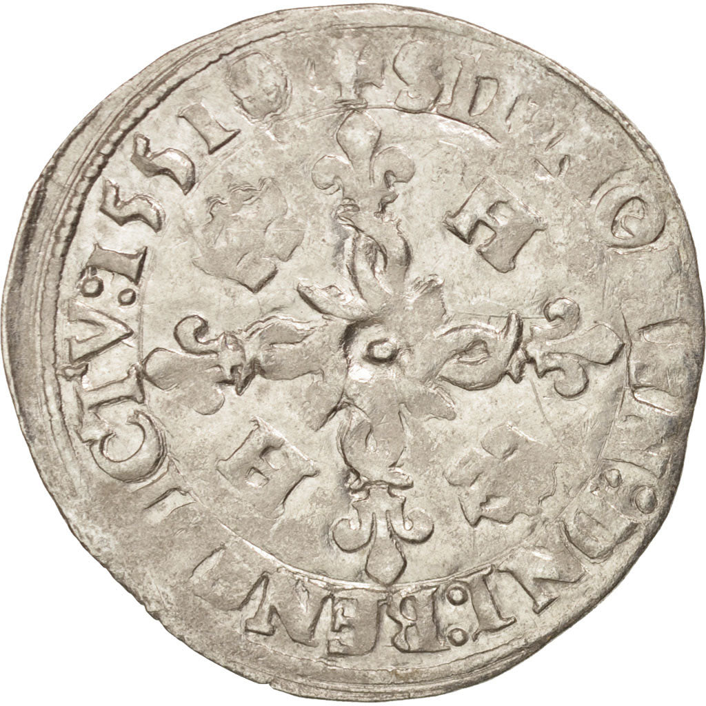 France, Henry II, Douzain aux croissants, 1551, Angers, VF(30-35), Billon