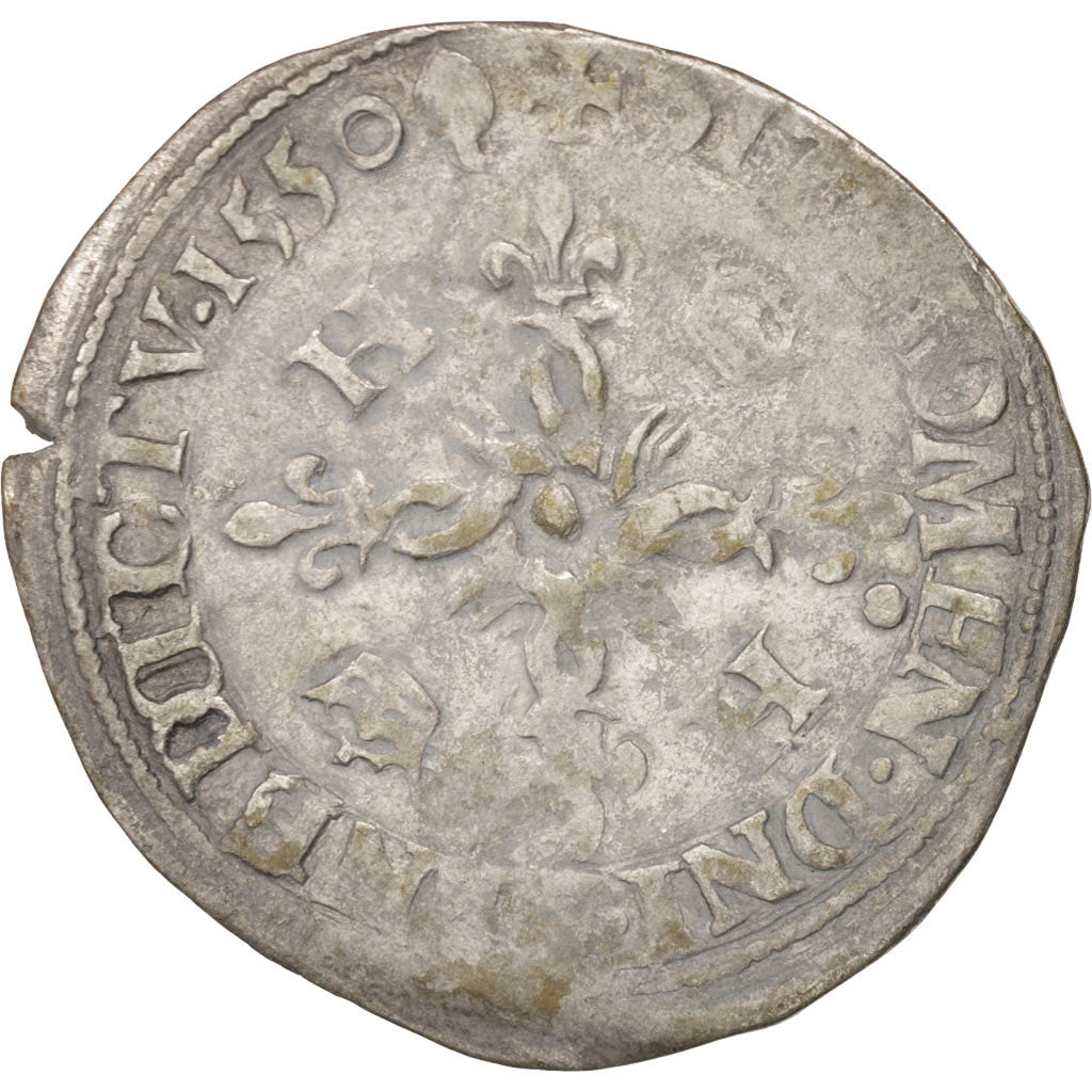 France, Henri II, Douzain aux croissants, 1550, Angers, VF(20-25), Billon