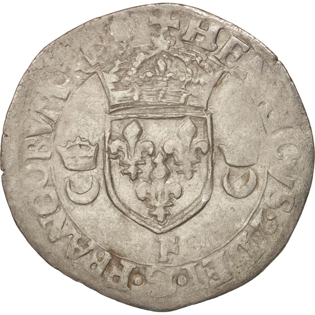 France, Henri II, Douzain aux croissants, 1550, Angers, VF(20-25), Billon