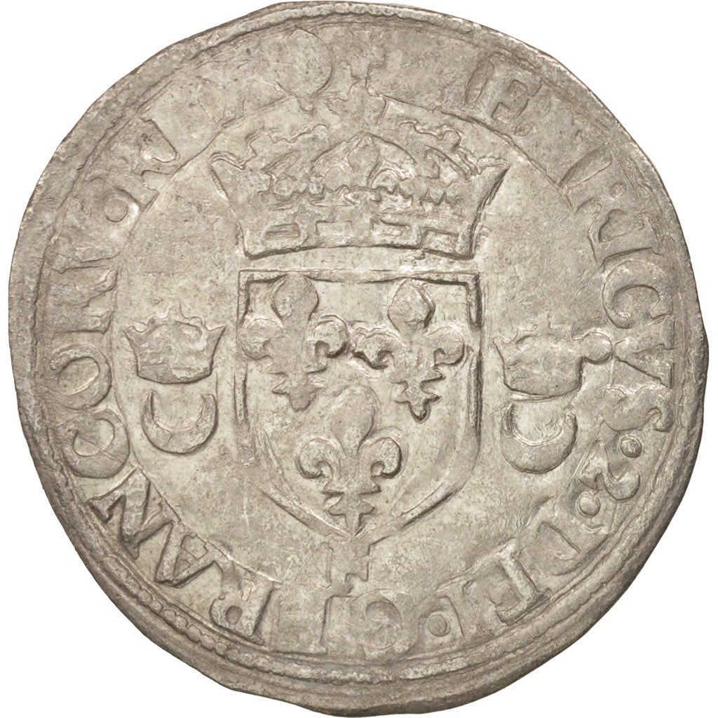 France, Henri II, Douzain aux croissants, 1550, Angers, VF(30-35), Billon