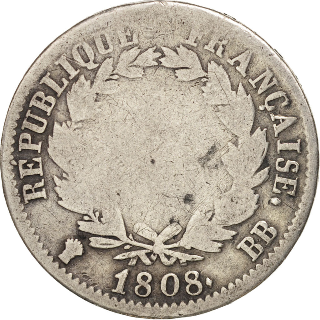 France, Napoléon I, Franc, 1808, Strasbourg, VG(8-10), Silver, KM:682.3