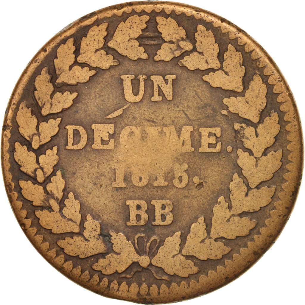 France, Louis XVIII, Decime, 1815, Strasbourg, F(12-15), Bronze, KM:701