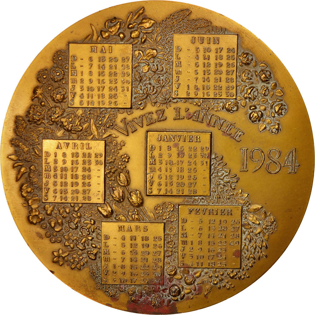 Francia, Medal, Calendrier 1984, Arts & Culture, 1984, BB+, Bronzo