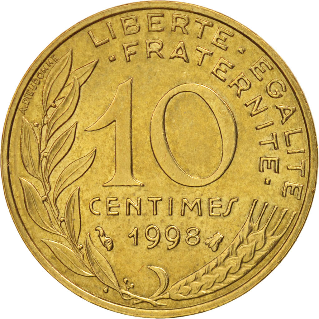 Moneta, Francja, Marianne, 10 Centimes, 1998, Paris, AU(50-53), Aluminium-Brąz