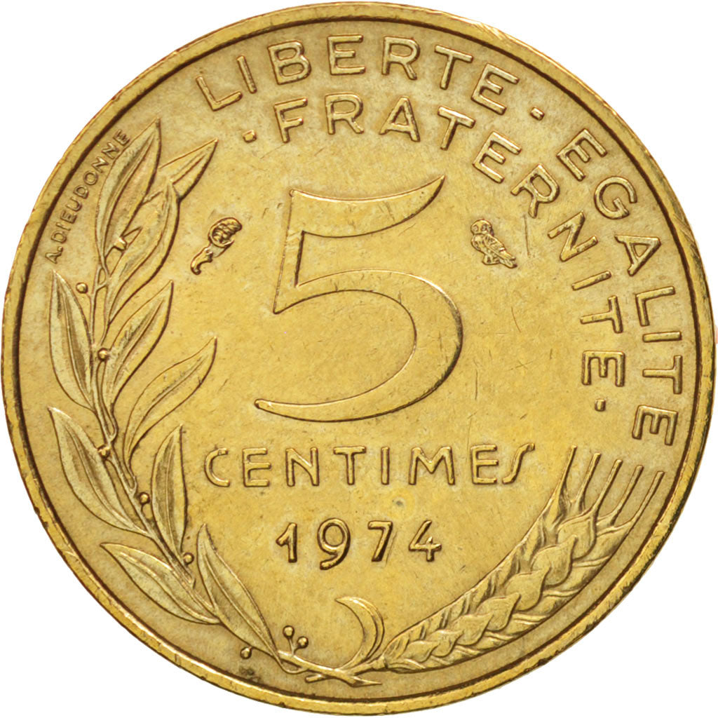 Munten, Frankrijk, Marianne, 5 Centimes, 1974, Paris, ZF+, Aluminum-Bronze
