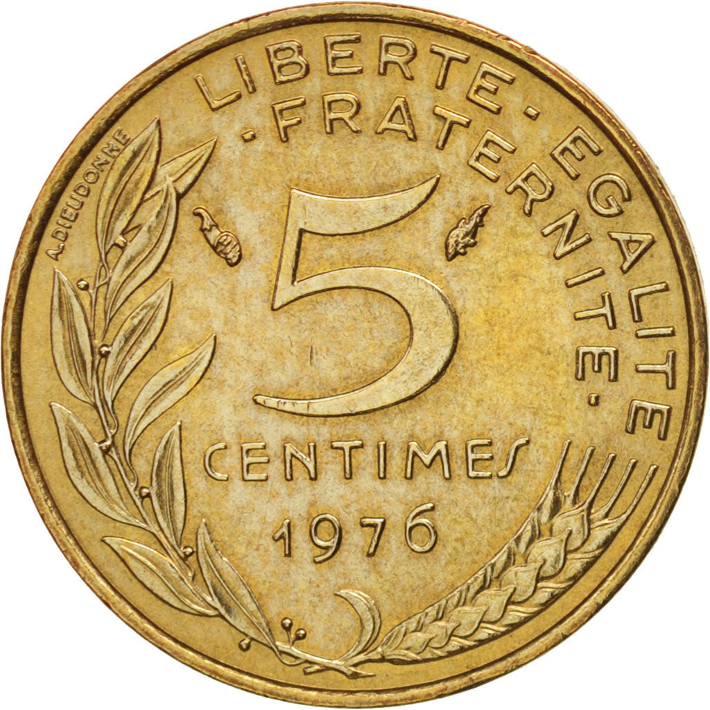Coin, France, Marianne, 5 Centimes, 1976, Paris, AU(50-53), Aluminum-Bronze