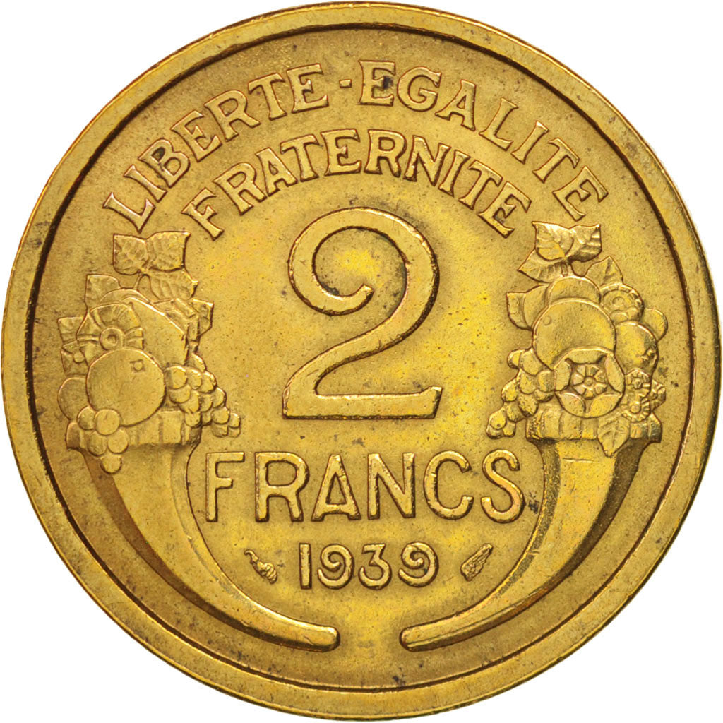 France, Morlon, 2 Francs, 1937-1939, Paris, AU(50-53), Aluminum-Bronze