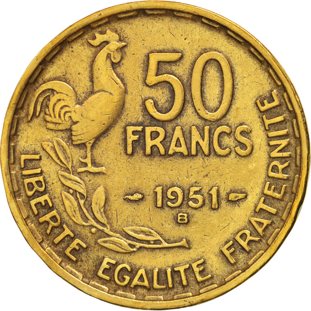 Coin, France, Guiraud, 50 Francs, 1951, Beaumont le Roger, EF(40-45)