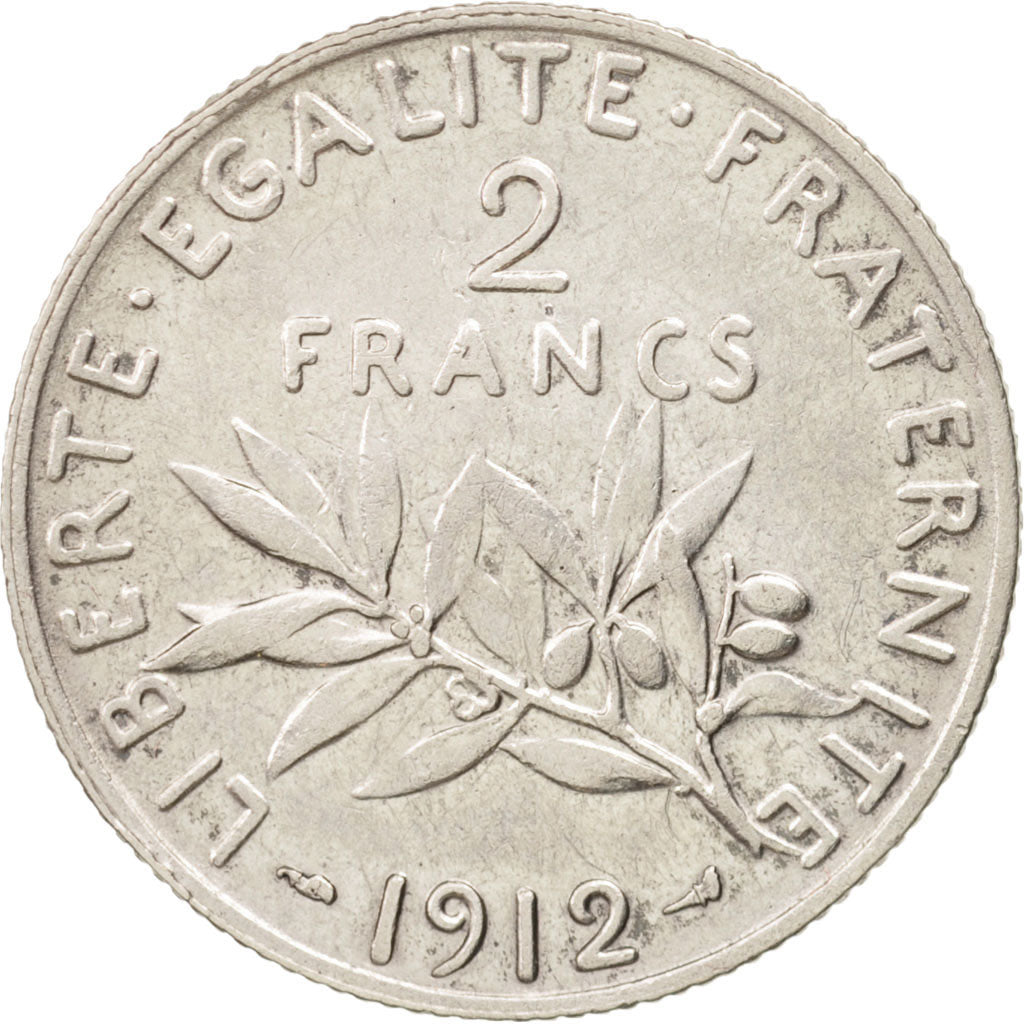 France, Semeuse, 2 Francs, 1912, Paris, VF(20-25), Silver, KM:845.1, Gadoury:532