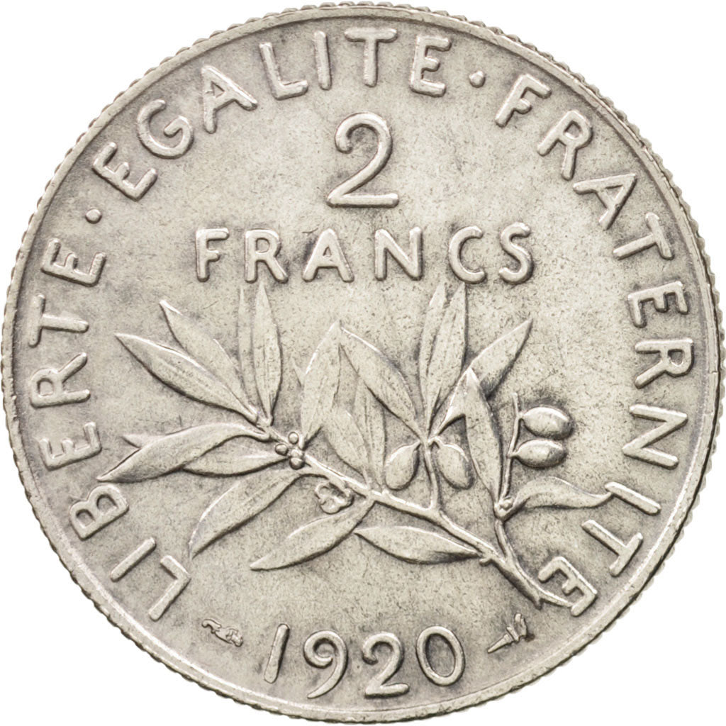 France, Semeuse, 2 Francs, 1920, Paris, EF(40-45), Silver, KM:845.1, Gadoury:532