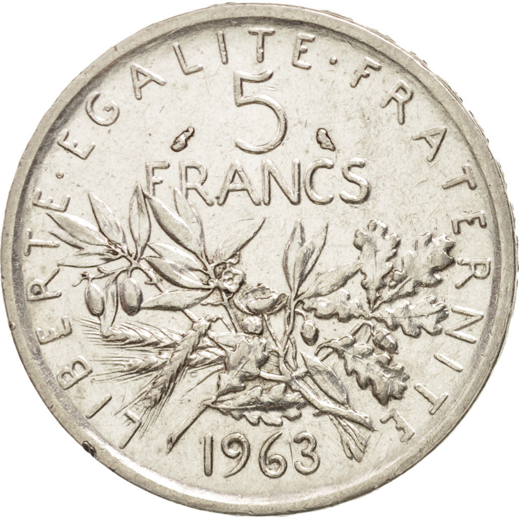 France, Semeuse, 5 Francs, 1963, Paris, EF(40-45), Silver, KM:926, Gadoury:770
