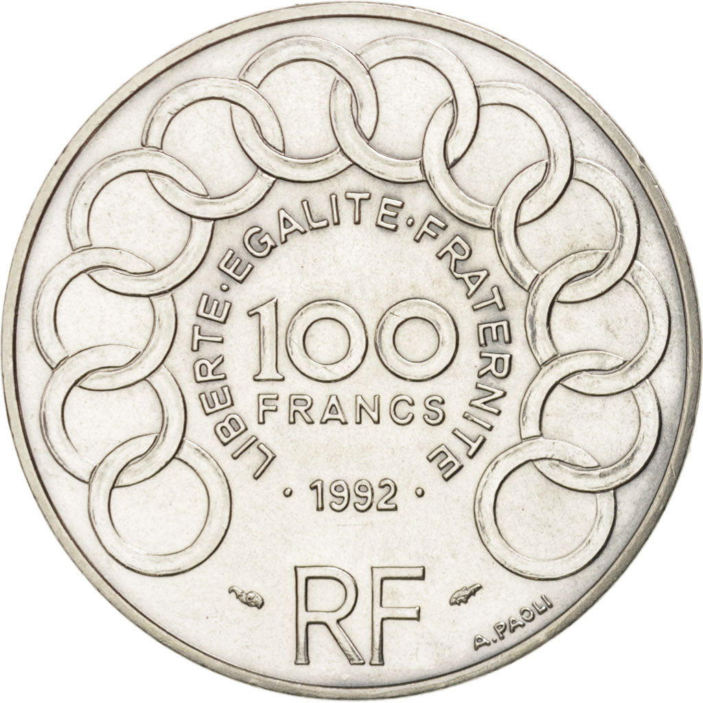 France, Jean Monnet, 100 Francs, 1992, Paris, AU(50-53), Silver, KM:1120