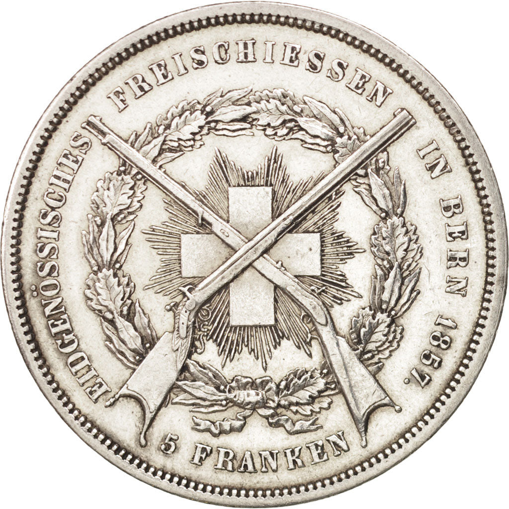 Switzerland, 5 Francs, 1857, AU(55-58), Silver, KM:S4