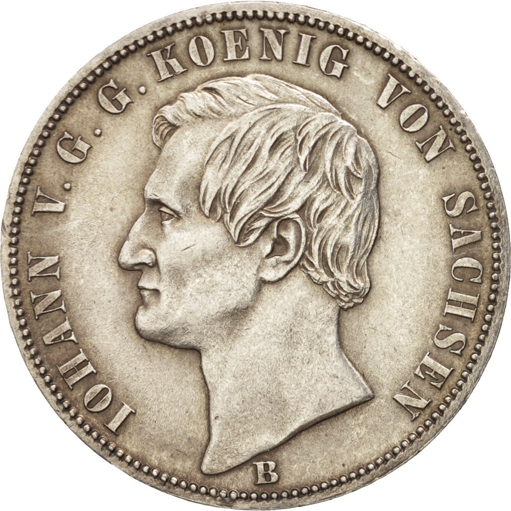 German States, SAXONY-ALBERTINE, Johann, Thaler, 1871, Dresde, AU(55-58), Silver