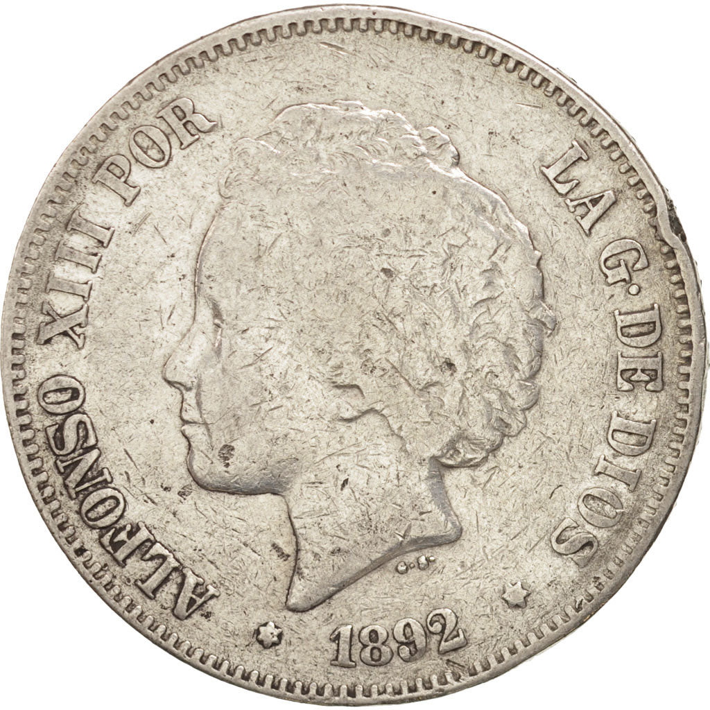 Coin, Spain, Alfonso XIII, 5 Pesetas, 1892, Madrid, VF(30-35), Silver, KM:700
