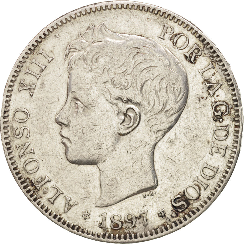 Spain, Alfonso XIII, 5 Pesetas, 1897, Madrid, EF(40-45), Silver, KM:707