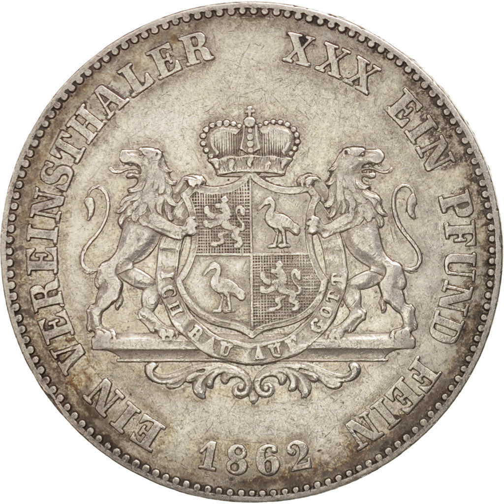 German States, REUSS-SCHLEIZ, Heinrich LXVII, Thaler, 1862, AU(55-58), Silver