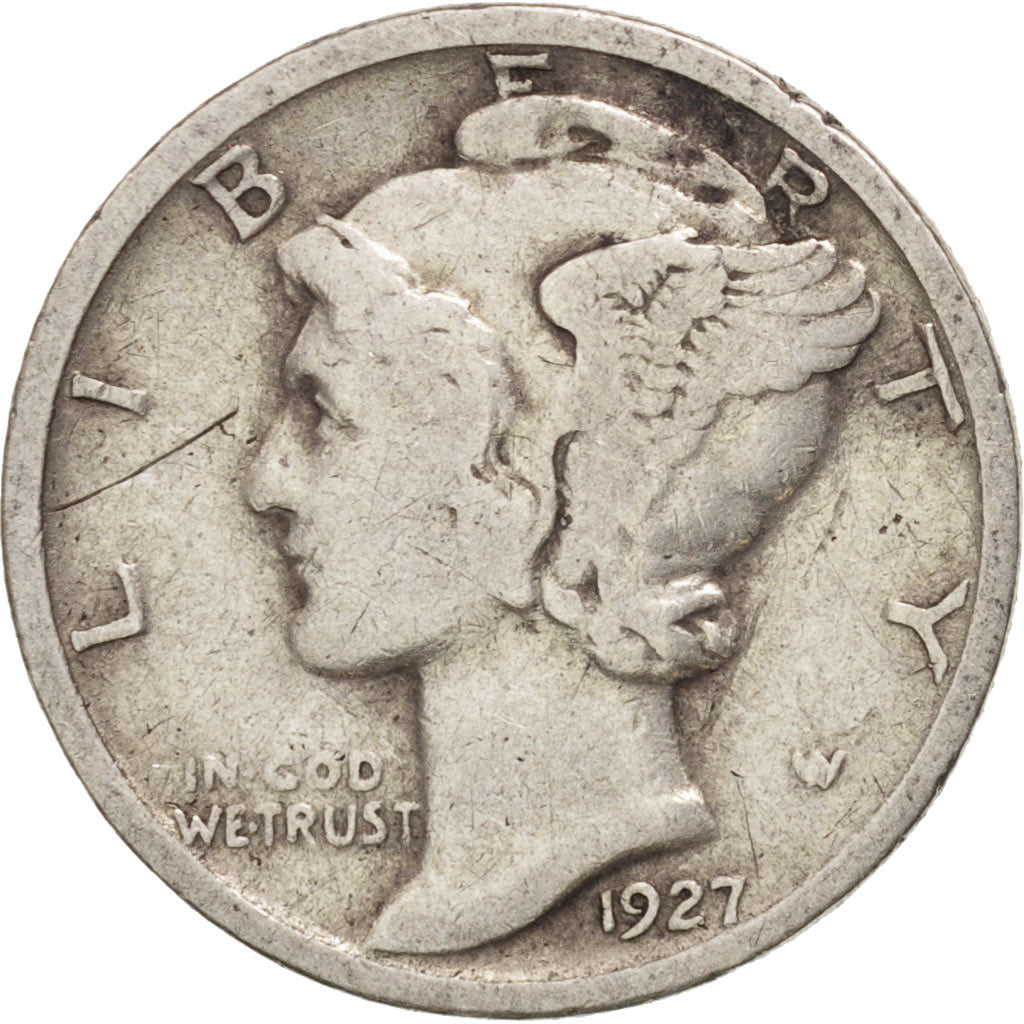 United States, Mercury Dime, Dime, 1927, U.S. Mint, Philadelphia, VF(20-25)