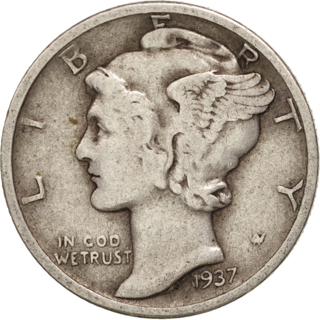 Coin, United States, Mercury Dime, Dime, 1937, U.S. Mint, Philadelphia