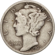 Coin, United States, Mercury Dime, Dime, 1937, U.S. Mint, Philadelphia