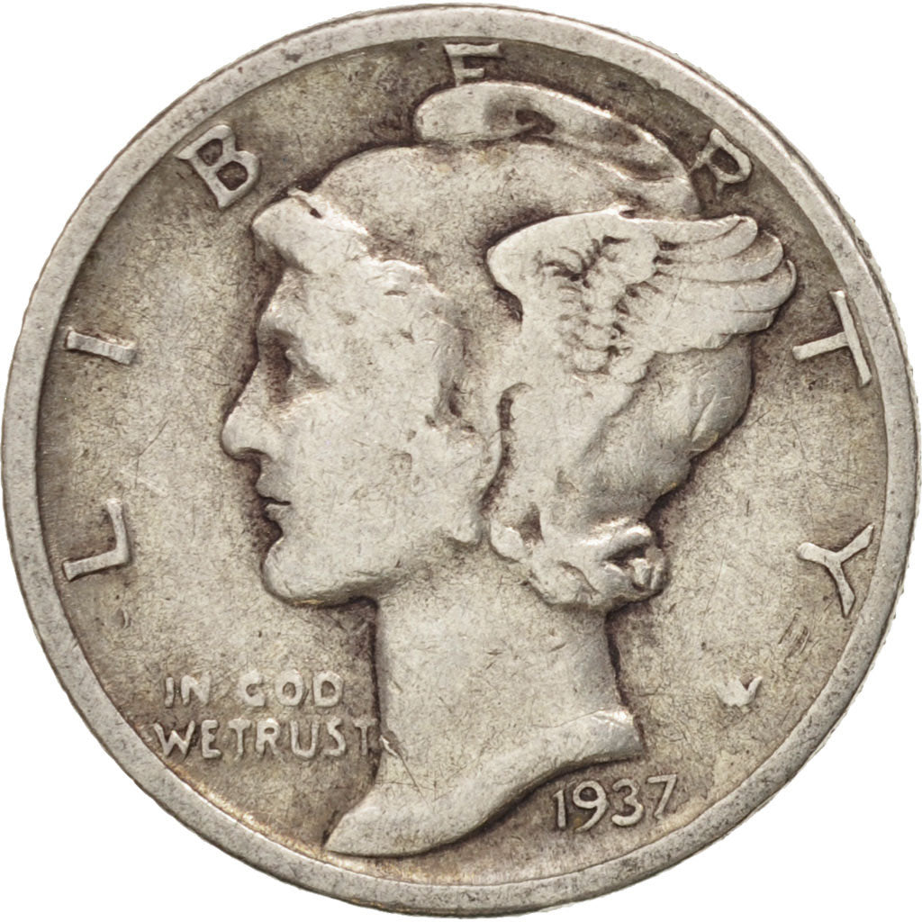 Coin, United States, Mercury Dime, Dime, 1937, U.S. Mint, Philadelphia