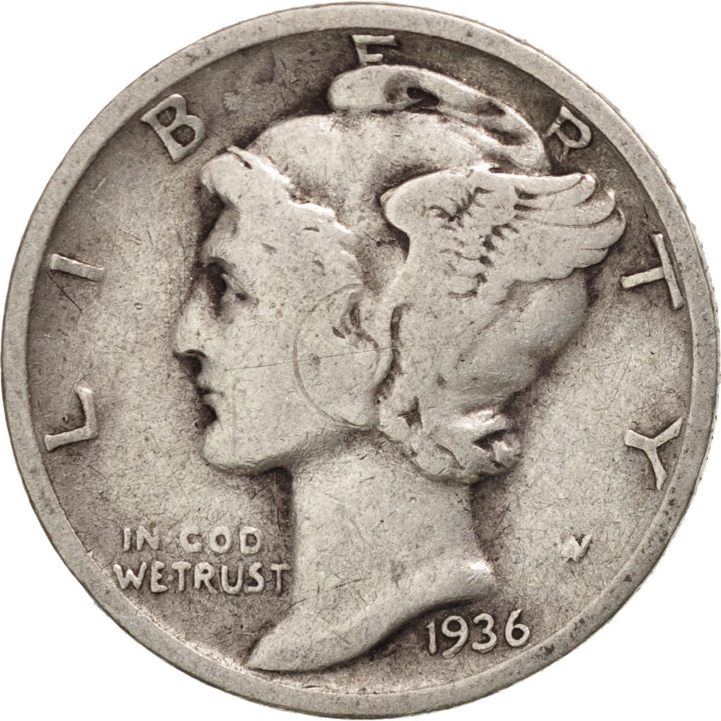 United States, Mercury Dime, Dime, 1936, U.S. Mint, Philadelphia, VF(30-35)