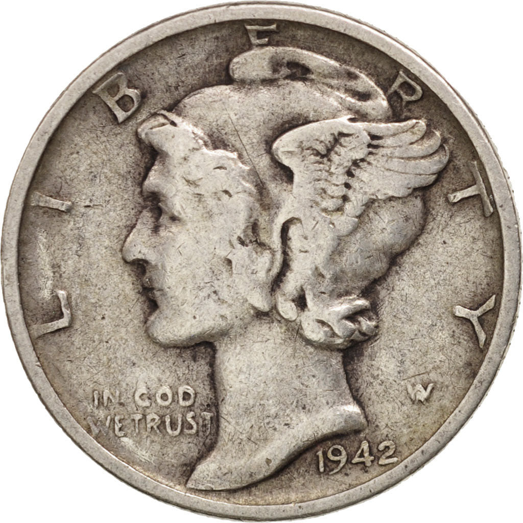 Coin, United States, Mercury Dime, Dime, 1942, U.S. Mint, Philadelphia