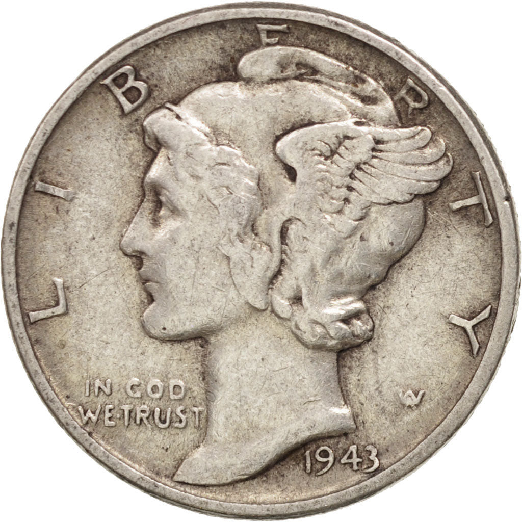 Coin, United States, Mercury Dime, Dime, 1943, U.S. Mint, Philadelphia