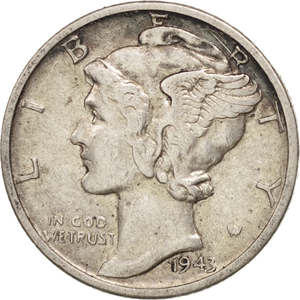 Coin, United States, Mercury Dime, Dime, 1943, U.S. Mint, Philadelphia