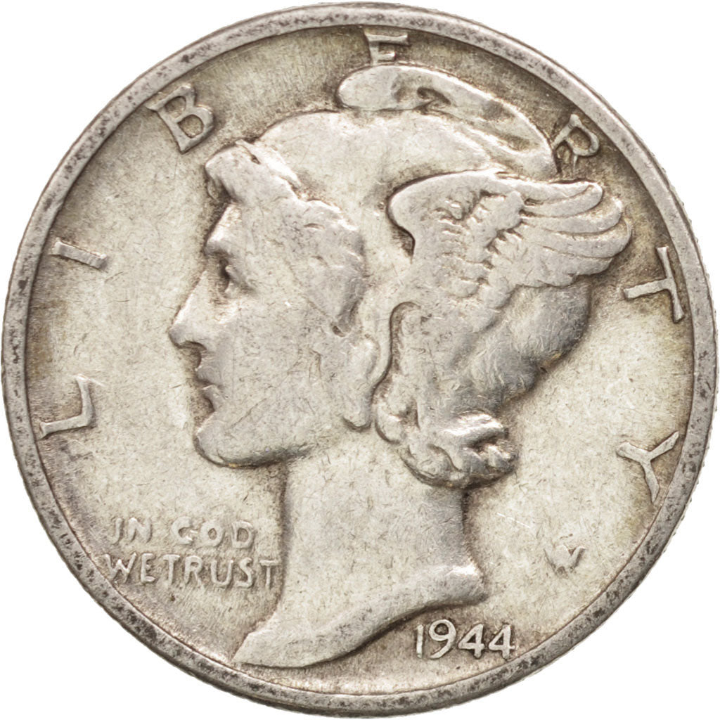 Coin, United States, Mercury Dime, Dime, 1944, U.S. Mint, Philadelphia